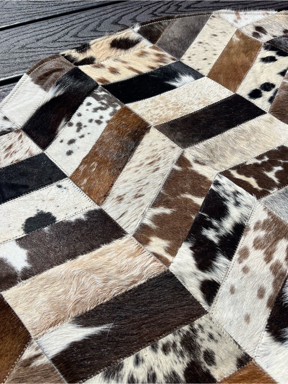 New Cowhide Patchwork Round Rug - 3’ - Picture 6 of 8